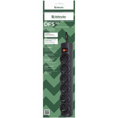 Мережевий фільтр Defender DFS 155 5m 6 роз Black UA (994960) [202090]