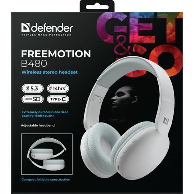 Гарнітура Defender FreeMotion B480 Bluetooth+3,5мм+USB-C, White (63481) [404499]