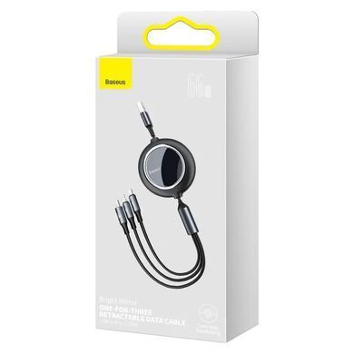 Кабель Baseus Bright Mirror 2 Series Retractable 3-in-1 Fast Charging Data Cable USB to M+L+C 66W 1.1m Black (CAMJ010101) [802606]