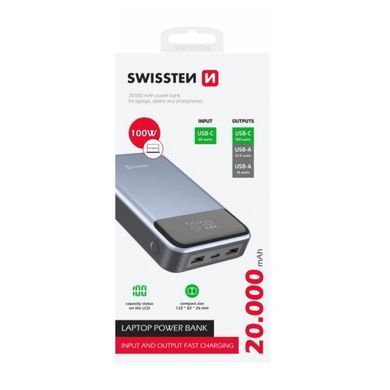 Універсальна мобільна батарея Swissten 20000mAh 100W Black/Silver (8595217483781) [603448]