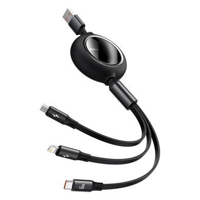 Кабель Baseus Bright Mirror 2 Series Retractable 3-in-1 Fast Charging Data Cable USB to M+L+C 66W 1.1m Black (CAMJ010101) [802606]