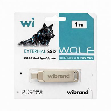 Портативний SSD Wibrand Wolf 1TB USB 3.2 Gen.2 Type-C/Type-A Read/Write 1000MB/s Silver (WIEXSSD/WO1TB) [806598]