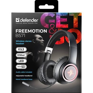 Гарнітура Defender FreeMotion B571 Bluetooth+3,5мм, гнучкий мікрофон, LED, Black (63572) [401846]