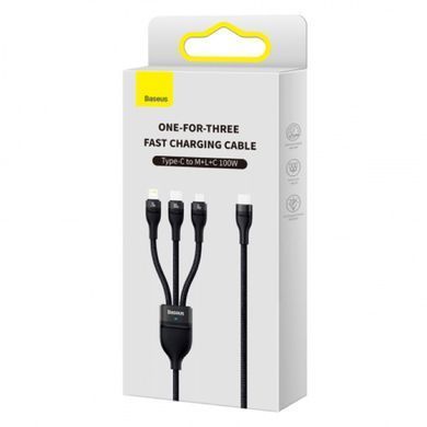 Кабель Baseus Flash Series Ⅱ One-for-three Fast Charging Cable Type-C to M+L+C 100W 1.5m Black (CASS030201) [802613]