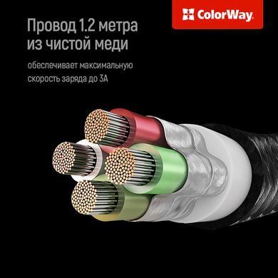 Кабель ColorWay USB - Lightning + micro USB + USB Type-C (M/M), 1.2 м, Dark Grey (CW-CBU3003-GR) [618683]