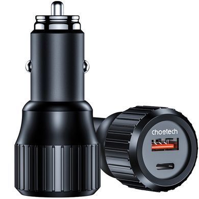 Автозарядка 2xUSB 63W (USB-C+USB-A) PD45W+QC3.018W чорна Choetech (TC0010-BK) [402139]