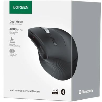 Мишка UGREEN 2.4GHz MU008, бездротова, вертикальна 4000dpi., 4кн., Чорна (25444) [404004]