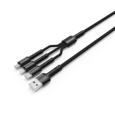 Кабель ColorWay USB - Lightning + micro USB + USB Type-C (M/M), 1.2 м, Dark Grey (CW-CBU3003-GR) [618683]