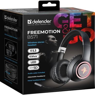 Гарнітура Defender FreeMotion B571 Bluetooth+3,5мм, гнучкий мікрофон, LED, Black (63572) [401846]
