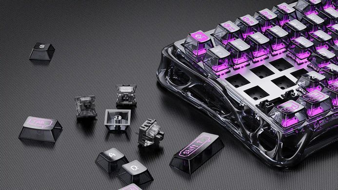 Клавіатура магнітна GravaStar Mercury V75 Lite 75keys, Blackcore, USB-A, Transparent Black (GSV75LITE_XTAL_BLK) [114353]