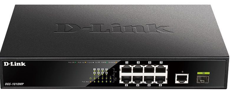 Комутатор D-Link 9xGE PoE, 1xSFP, 125W (DGS-1010MP) [104875]