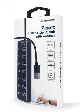 USB-хаб Gembird 7 ports Black з вимикачами (UHB-U3P7P-01) [605121]