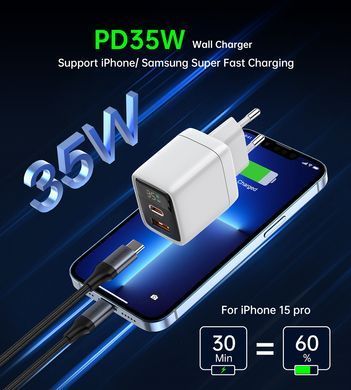 Мережевий зарядний пристрій Choetech (USB-C+USB-A) White (PD6052-EU-WH) [619604]