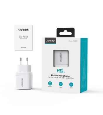 Мережевий зарядний пристрій Choetech (USB-C+USB-A) White (PD6052-EU-WH) [619604]