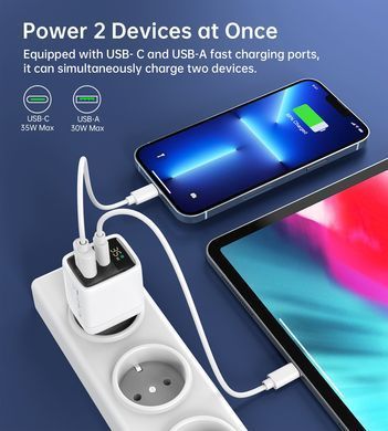 Мережевий зарядний пристрій Choetech (USB-C+USB-A) White (PD6052-EU-WH) [619604]
