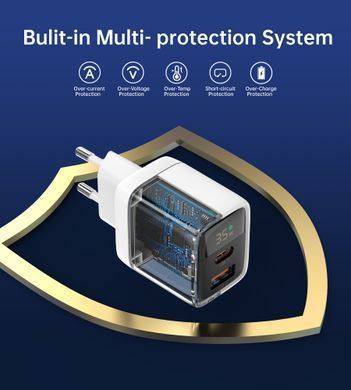 Мережевий зарядний пристрій Choetech (USB-C+USB-A) White (PD6052-EU-WH) [619604]