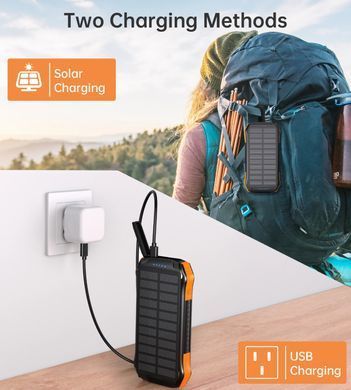 УМБ Choetech 10000mAh 2xUSB-A,1xUSB-C,solar panel, Qi-5W Black-Orange (B659-OR) [405424]