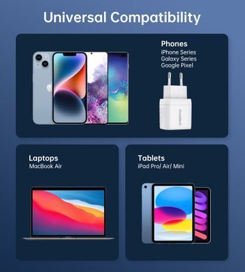 Мережевий зарядний пристрій Choetech (USB-C+USB-A) White (PD6052-EU-WH) [619604]