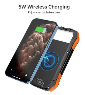 УМБ Choetech 10000mAh 2xUSB-A,1xUSB-C,solar panel, Qi-5W Black-Orange (B659-OR) [405424]