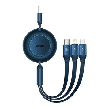 Кабель Baseus Bright Mirror 2 Series Retractable 3-in-1 Fast Charging Data Cable USB to M+L+C 66W 1.1m Blue (CAMJ010103) [802614]