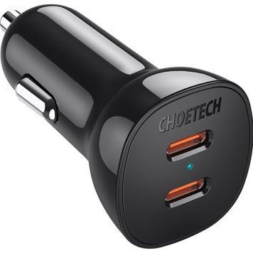 Автозарядка 2xUSB 40W (2xUSB-C) PD3.0 20W чорна Choetech (TC0008-V2-BK) [402140]