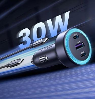 Автозарядка 3xUSB 30W (2xUSB-C + USB-A) QC 4.0 Сіра (EC307) UGREEN (45843) [404195]