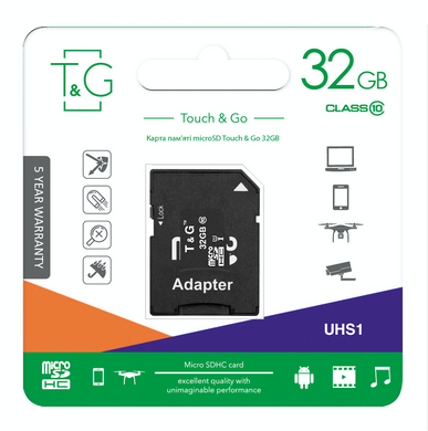 Карта пам`ятi MicroSDHC 32GB UHS-I Class 10 T&G + SD-adapter (TG-32GBSD10U1-01) [606965]