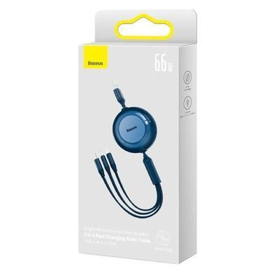 Кабель Baseus Bright Mirror 2 Series Retractable 3-in-1 Fast Charging Data Cable USB to M+L+C 66W 1.1m Blue (CAMJ010103) [802614]