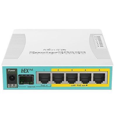 Маршрутизатор MikroTik RouterBoard hEX PoE (800MHz/128Mb, 1xUSB, 5х1000Мбит, Passive PoE) (RB960PGS) [611603]