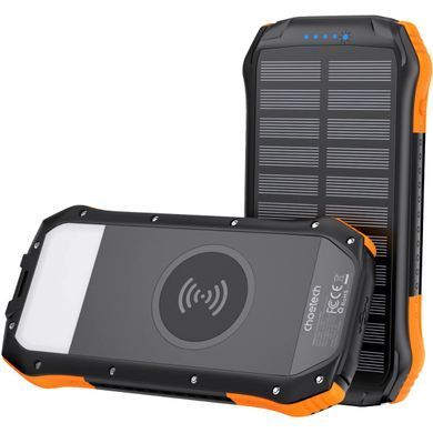 УМБ Choetech 10000mAh 2xUSB-A,1xUSB-C,solar panel, Qi-5W Black-Orange (B659-OR) [405424]