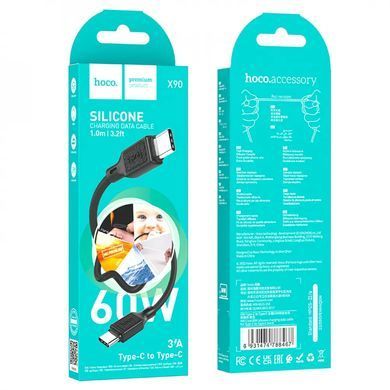 Кабель HOCO X90 Cool 60W silicone charging data cable for Type-C to Type-C Black (6931474788467) [805239]
