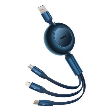 Кабель Baseus Bright Mirror 2 Series Retractable 3-in-1 Fast Charging Data Cable USB to M+L+C 66W 1.1m Blue (CAMJ010103) [802614]