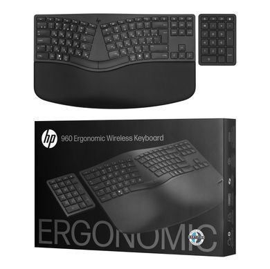 Клавіатура мембранна HP 960 BLK Ergonomic split-zone, 112key, BT, EN/UK, чорний (7E755AA) [103718]
