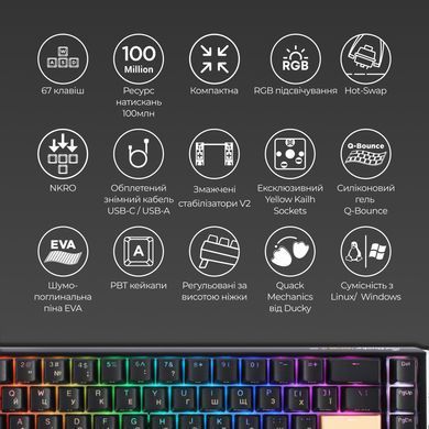 Клавіатура Ducky One 3 SF Cherry MX Red RGB UA USB Black (DKON2167ST-RUAPXCLAWSC1) [614127]
