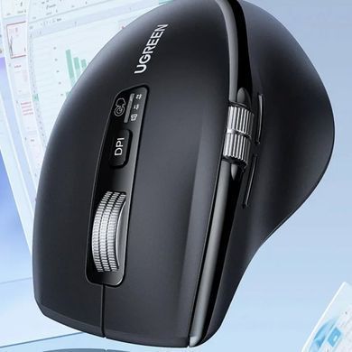 Мишка UGREEN 2.4GHz&BT M751 Ergonomic Contoured-Shape, бездротова, 5000dpi., 5кн., Чорна (45792) [404005]