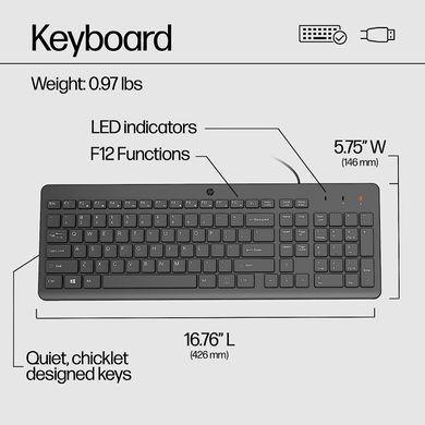 Клавіатура мембранна HP 150, 104key, USB-A, EN/RU, чорний (664R5AA) [103566]
