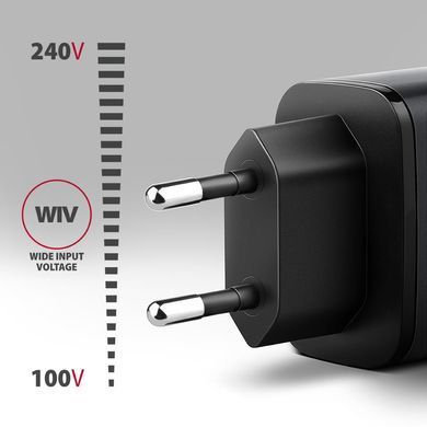 Мережевий зарядний пристрій з дисплеєм AXAGON, 2x port (USB + USB-C), PD3.0/QC4+/PPS/Apple, 67W, сірий (ACU-PQ67D) [504211]