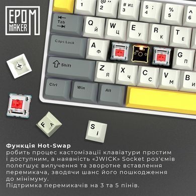 Клавіатура бездротова Epomaker EP64 60% Mulan Switch Hot-Swap (2.4G/BT/USB) RGB UA White (EP64-W-M) [606072]