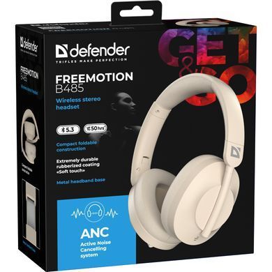 Гарнітура Defender FreeMotion B485 Bluetooth+3,5мм+USB-C, ANC Beige (63486) [404500]