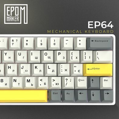 Клавіатура бездротова Epomaker EP64 60% Mulan Switch Hot-Swap (2.4G/BT/USB) RGB UA White (EP64-W-M) [606072]