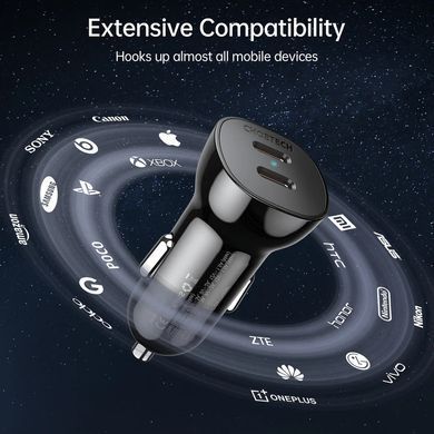 Автозарядка 2xUSB 40W (2xUSB-C) PD3.0 20W чорна Choetech (TC0008-V2-BK) [402140]