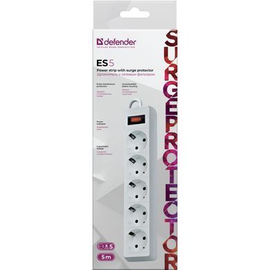 Мережевий фільтр Power filtr 5.0м Defender ES5, 5 розеток, білий (994830) [402655]