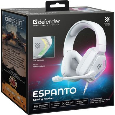 Гарнітура Defender Espanto, USB 7.1, RGB, 2м, White (62470) [404497]