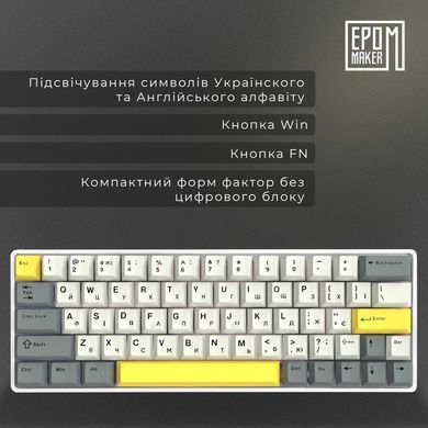 Клавіатура бездротова Epomaker EP64 60% Mulan Switch Hot-Swap (2.4G/BT/USB) RGB UA White (EP64-W-M) [606072]
