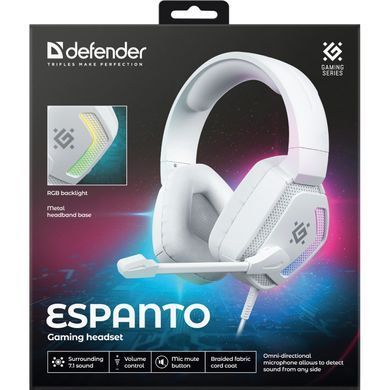 Гарнітура Defender Espanto, USB 7.1, RGB, 2м, White (62470) [404497]
