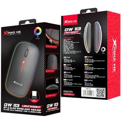 Мишка XTRIKE ME, бездротова Bluetooth+2,4G, 3200dpi., 4кн., 7 режимів RGB, чорна (GW-113) [403800]