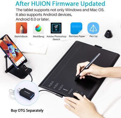 Графічний планшет Huion 10"x6.2" H1060P, MicroUSB, чорний (H1060P_HUION) [14752]