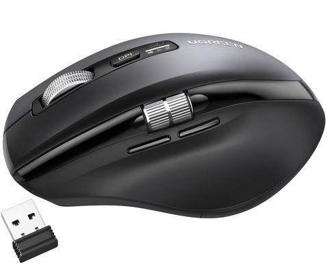 Мишка UGREEN 2.4GHz&BT M751 Ergonomic Contoured-Shape, бездротова, 5000dpi., 5кн., Чорна (45792) [404005]