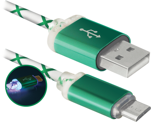 Кабель Defender USB08-03LT USB(AM)-MicroBM GreenLED Backlight 1m (87557) [202665]
