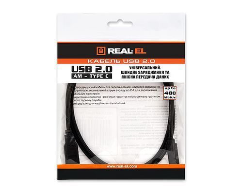 Кабель REAL-EL USB - USB Type-C V 2.0 (M/M), 1 м, чорний (EL123500016) [603605]
